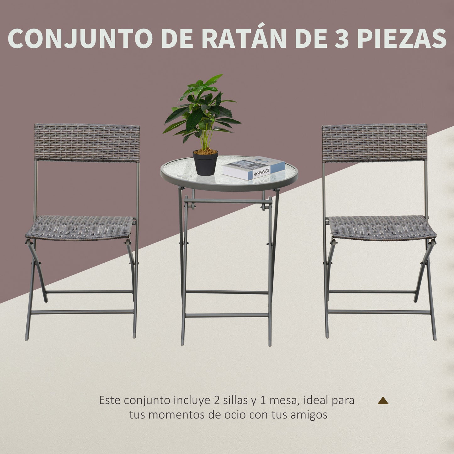 Outsunny Conjunto De Mesa Y 2 Sillas Muebles Ratán Para Jardín Exterior Patio_4