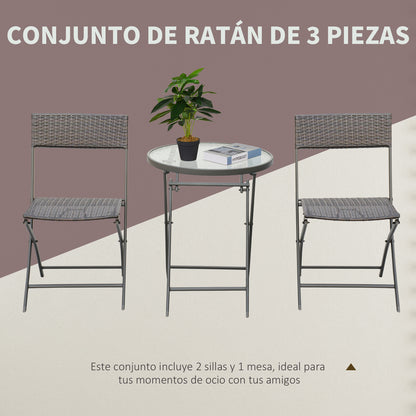 Outsunny Conjunto De Mesa Y 2 Sillas Muebles Ratán Para Jardín Exterior Patio_4
