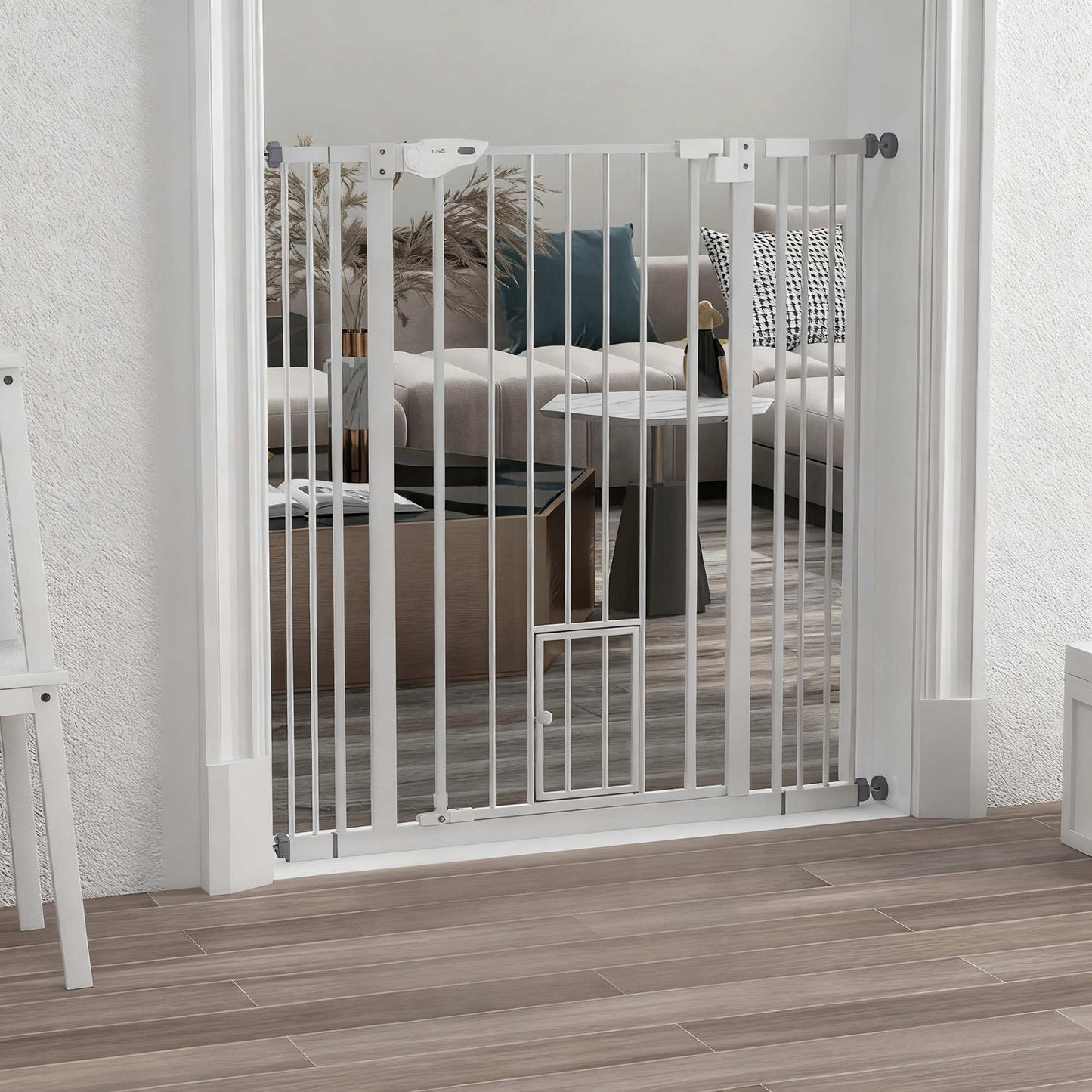 Pawhut Barrera De Seguridad Para Perros Con 1 Puerta 74-101x104,1 Cm Blanco_1
