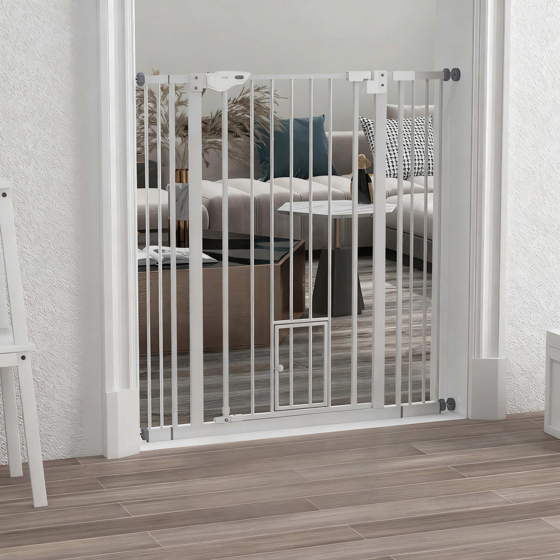 Pawhut Barrera De Seguridad Para Perros Con 1 Puerta 74-101x104,1 Cm Blanco_1