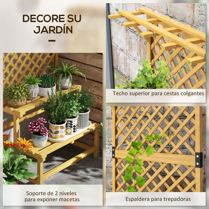 Outsunny Estantería Para Plantas De Madera Con Enrejado 75x50x166 Cm Natural_3
