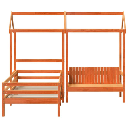 Set De Cama Y Banco Con Techo Madera De Pino Marrón 90x200 Cm_5