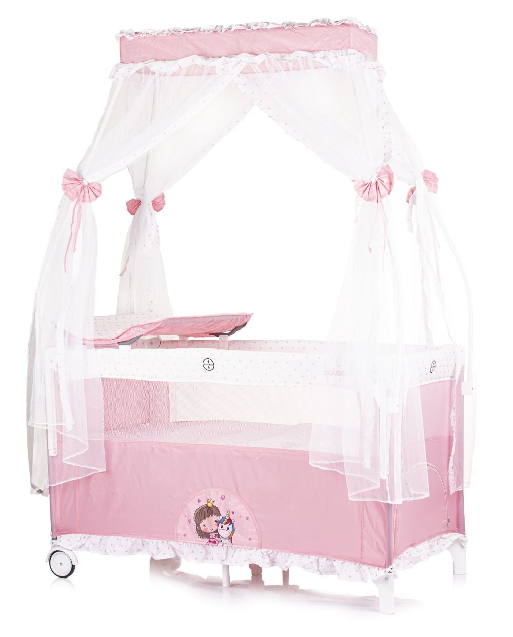Cuna De Viaje Con Dosel Y Cambiador Palace Princess Pink_0