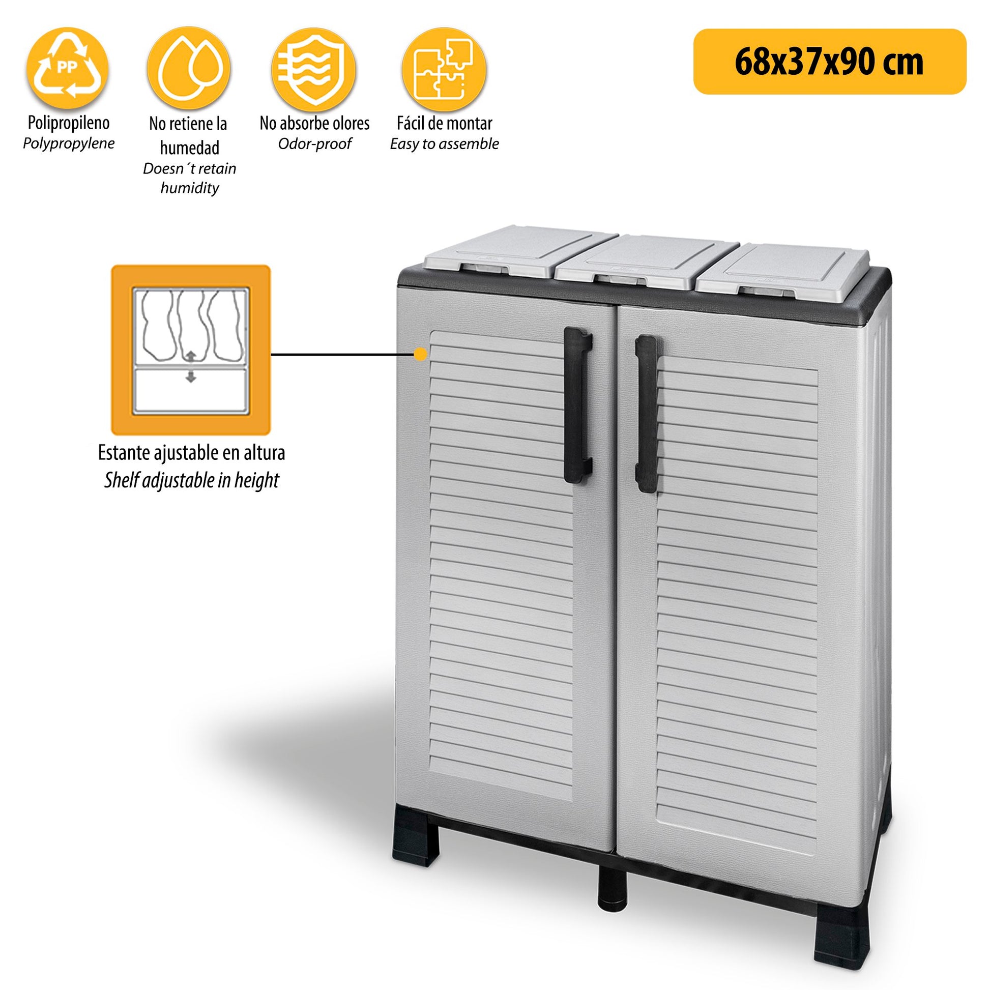 Armario De Media Altura En Polipropileno De La Linea Eco, Práctico Para Aprovechar Al Maximo El Espacio, L 680 X P370 X H 900 Mm._2