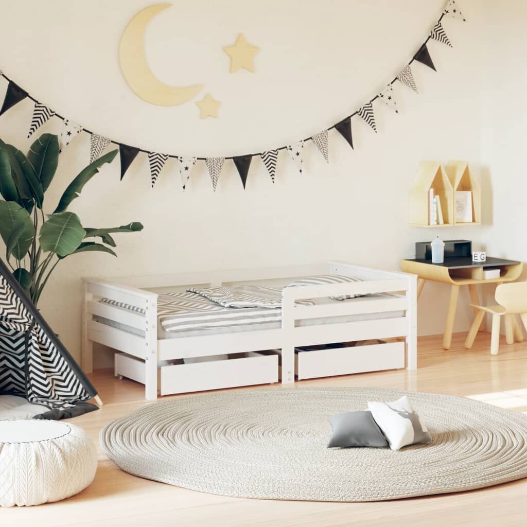 Vidaxl Estructura Cama Niños Con Cajones Madera Pino Blanco 70x140 Cm_1