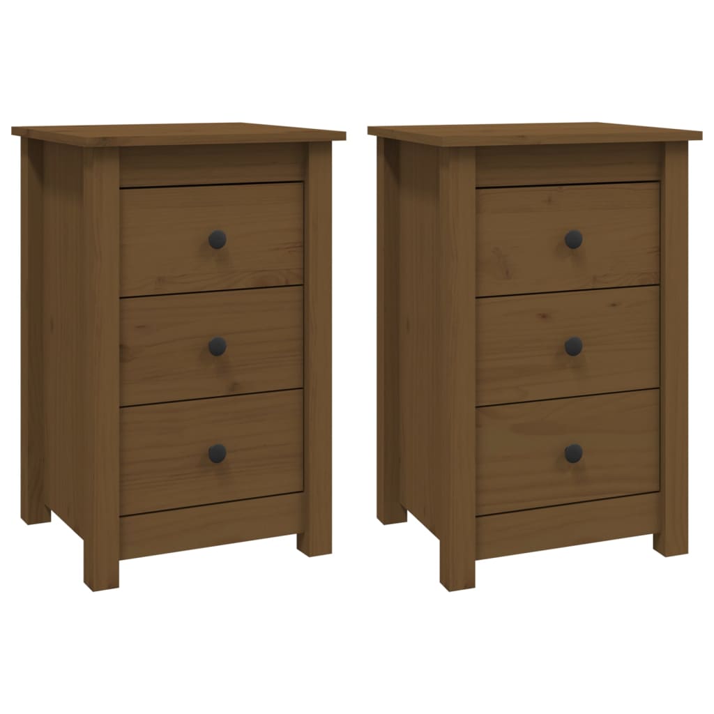 Mesitas De Noche 2 Uds Madera De Pino Marrón Miel 40x35x61,5 Cm_0
