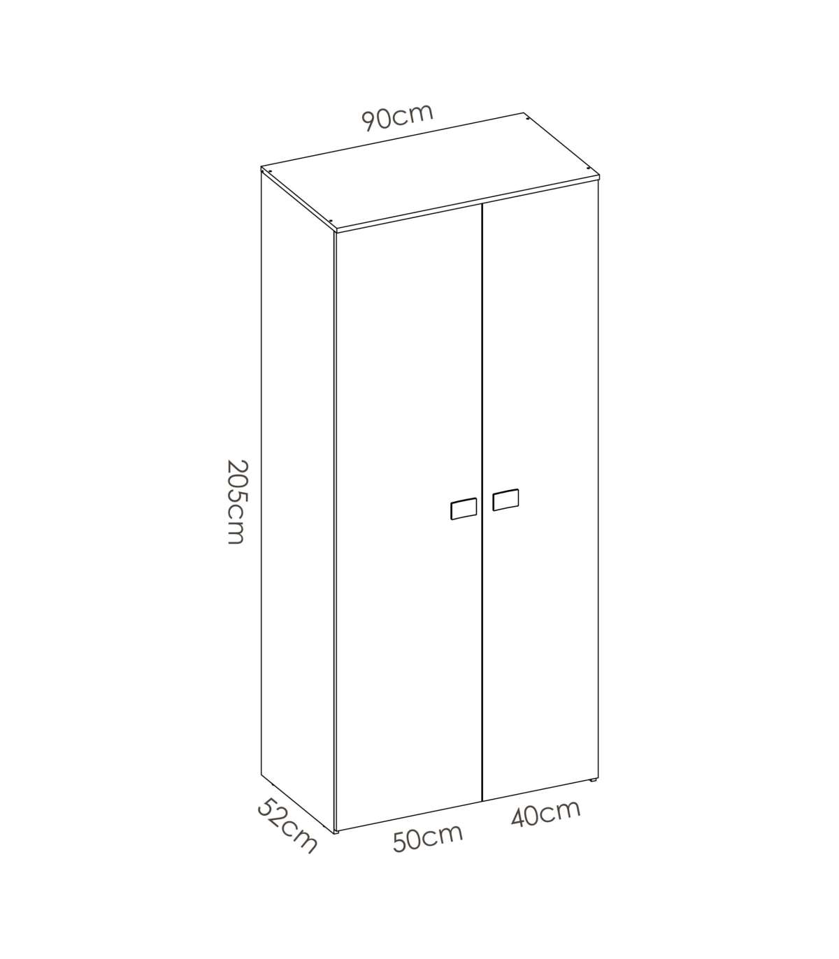 Armario Ropero 2 Puertas Abatibles Santisteban Blanco/natural, 205 Cm(alto) 90 Cm(ancho) 5_4