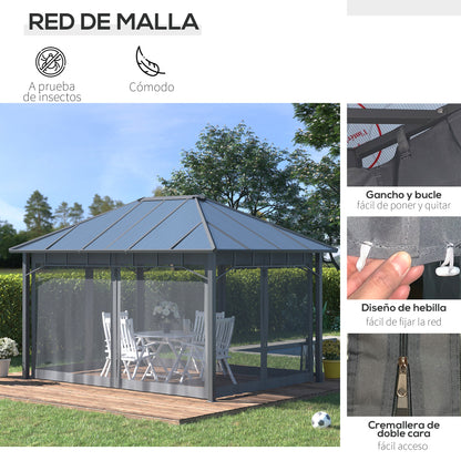 Outsunny Cenador De Jardín 4x3 M Con Techo De Policarbonato Y 4 Mosquiteras Gris_5