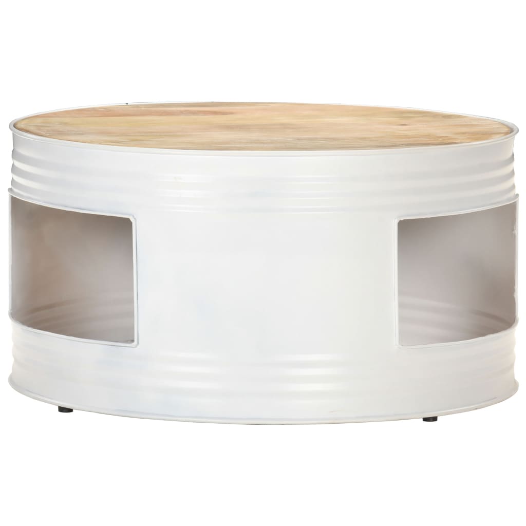 Mesa De Centro De Madera De Mango Maciza Blanca 68x68x36 Cm_0