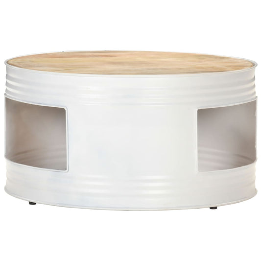 Mesa De Centro De Madera De Mango Maciza Blanca 68x68x36 Cm_0
