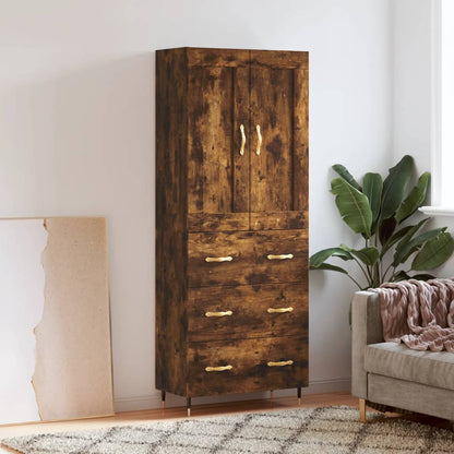 Aparador Alto Madera Contrachapada Roble Ahumado 69,5x34x180 Cm_0