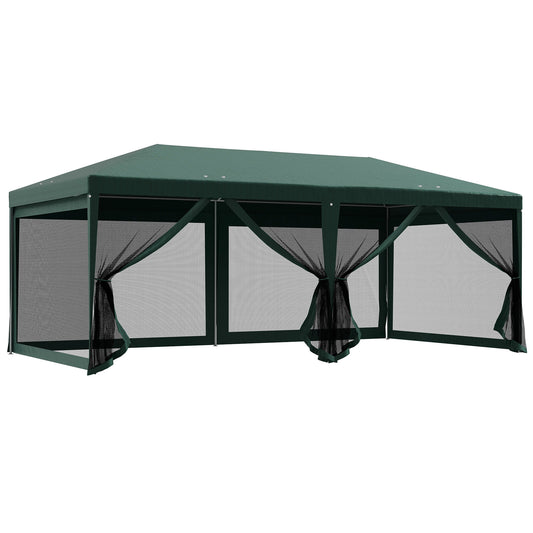 Outsunny Carpa De Jardín 6x3 M Con 6 Mosquiteras Laterales 2 Puertas Verde_0