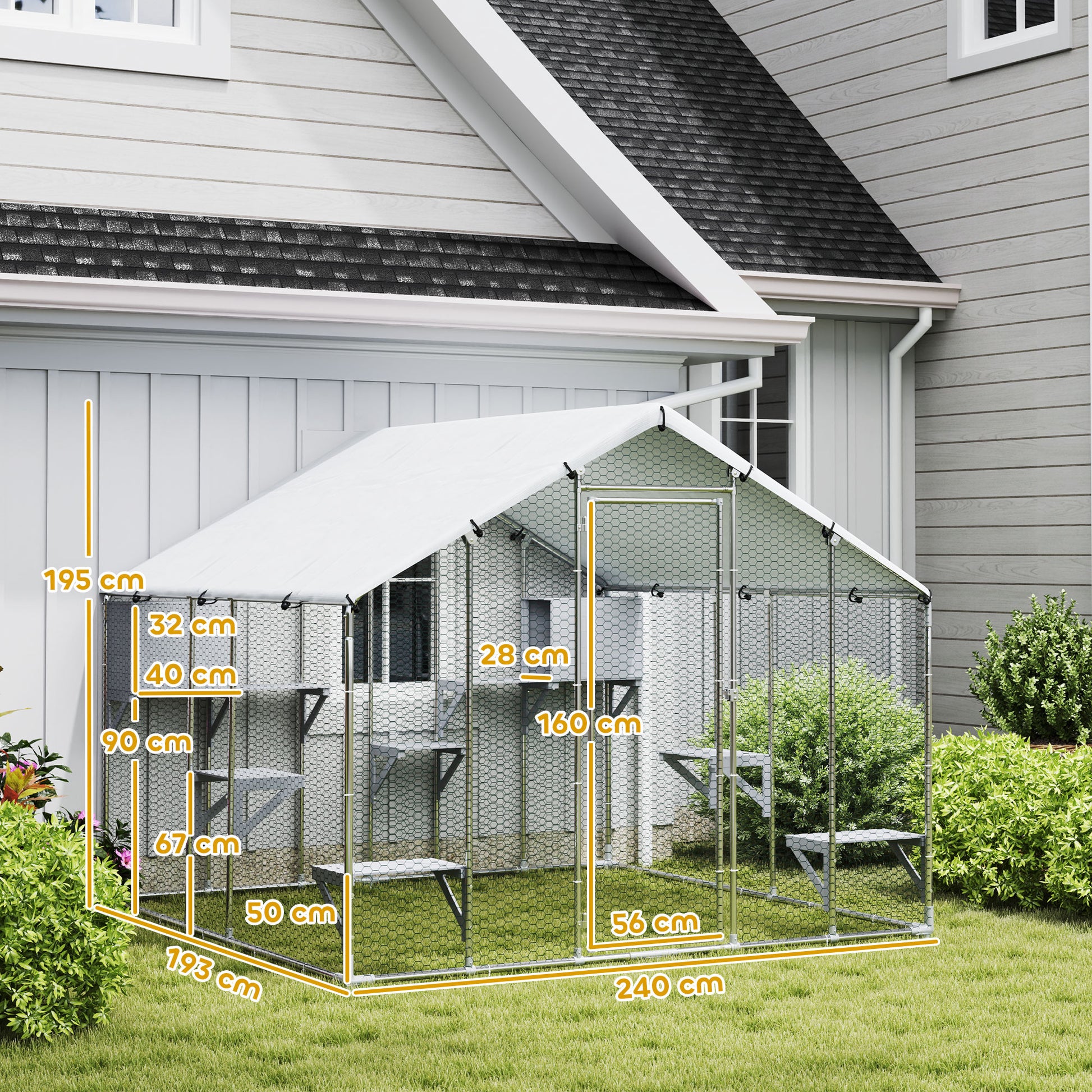 Pawhut Jaula Grande Para Gatos Exterior Con 2 Casitas 240x193x195 Cm Plata_2