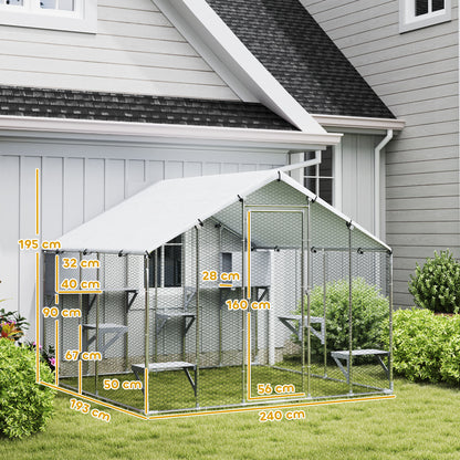 Pawhut Jaula Grande Para Gatos Exterior Con 2 Casitas 240x193x195 Cm Plata_2