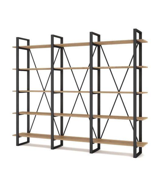 Estantería 5 Estantes Modelo-azahar-217 Acabado Roble/negro, 180cm(alto) 217.5cm(ancho) 3_0