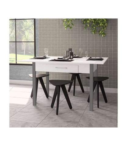 Mesa Para Cocina, Comedor Abatible 2 Cajones Md-bety Acabado Blanco/gris, 110/140cm(ancho)_1