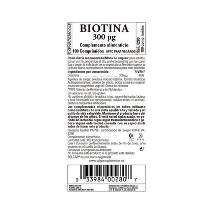 Biotina, 100 comprimidos de 300 μg