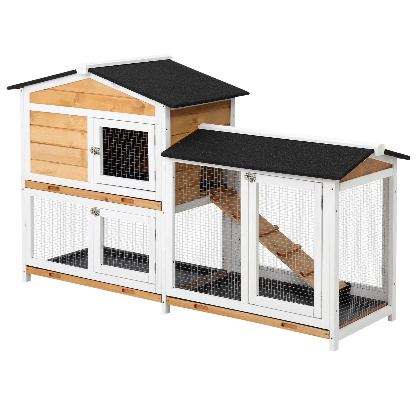 Pawhut Conejera De Madera Exterior Con Techo Asfáltico 157,4x53x93,5cm Natural_0