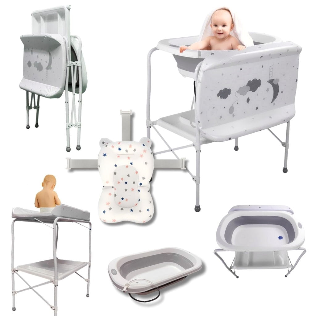 Bathby | Bañera Bebé 5 En 1 Plegable Con Soporte, Cojín Antideslizante, Cambiador (gris Pro)