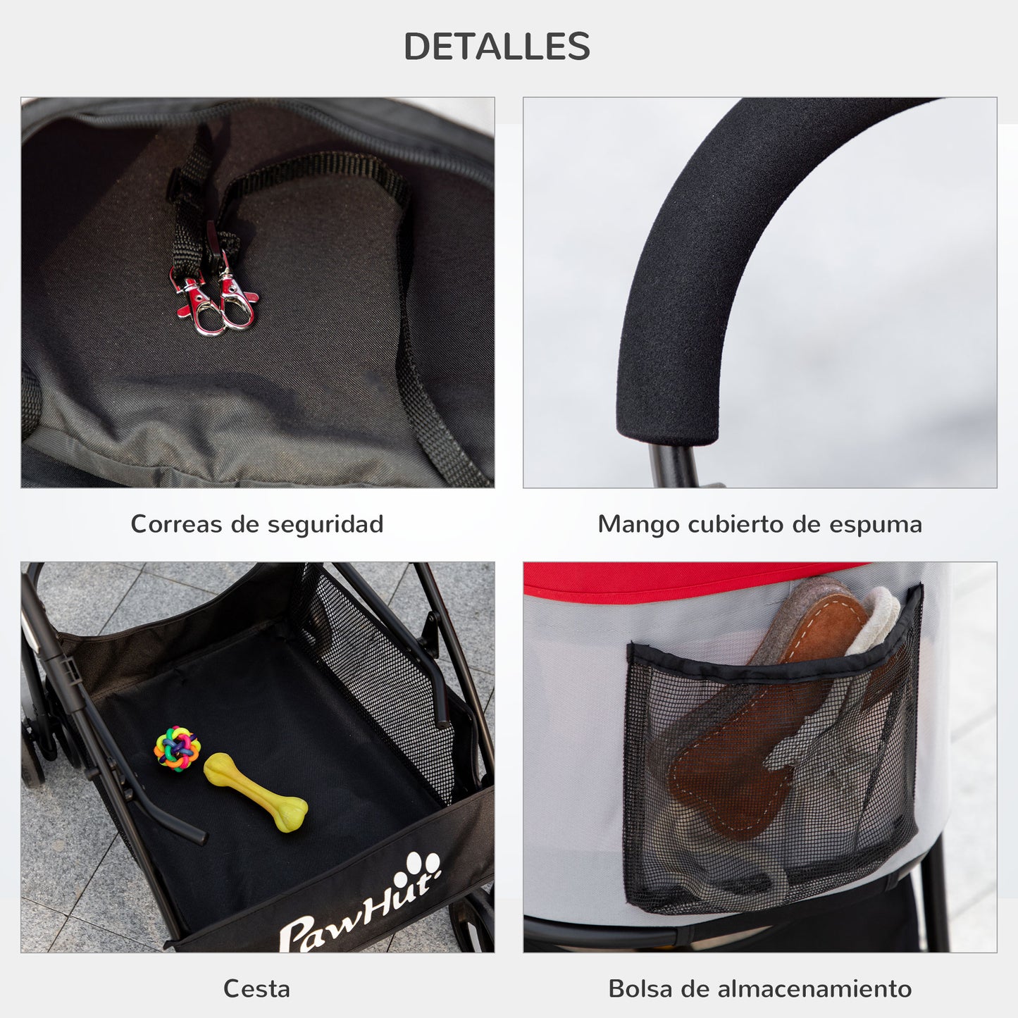 Pawhut Carrito Para Perros Plegable 3 En 1 Con Vagón Desmontable Rojo_3