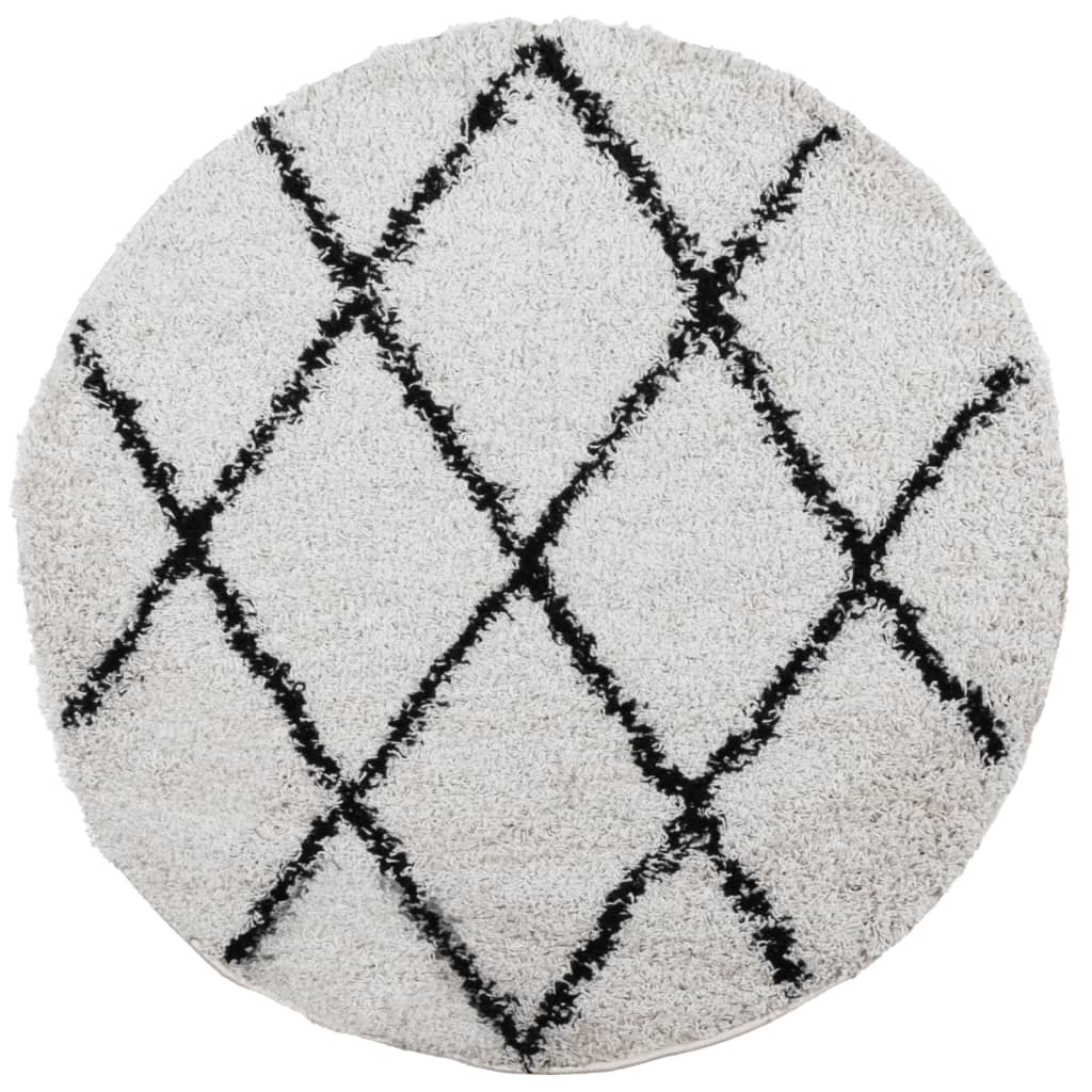 Alfombra De Pelo Largo Moderna Pamplona Crema Y Negro Ø 120 Cm / Vetonek_3