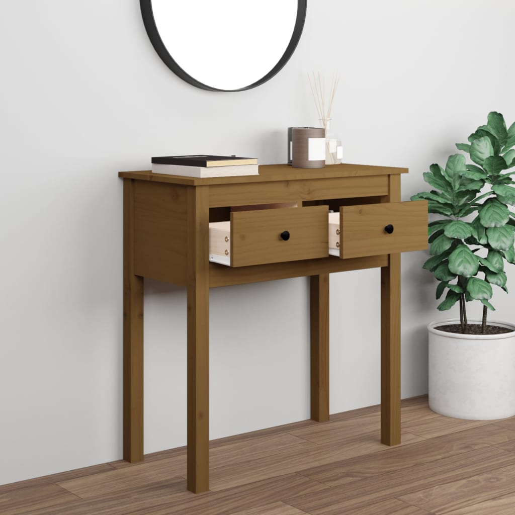 Mesa Consola De Madera Maciza De Pino Marrón Miel 70x35x75 Cm_1