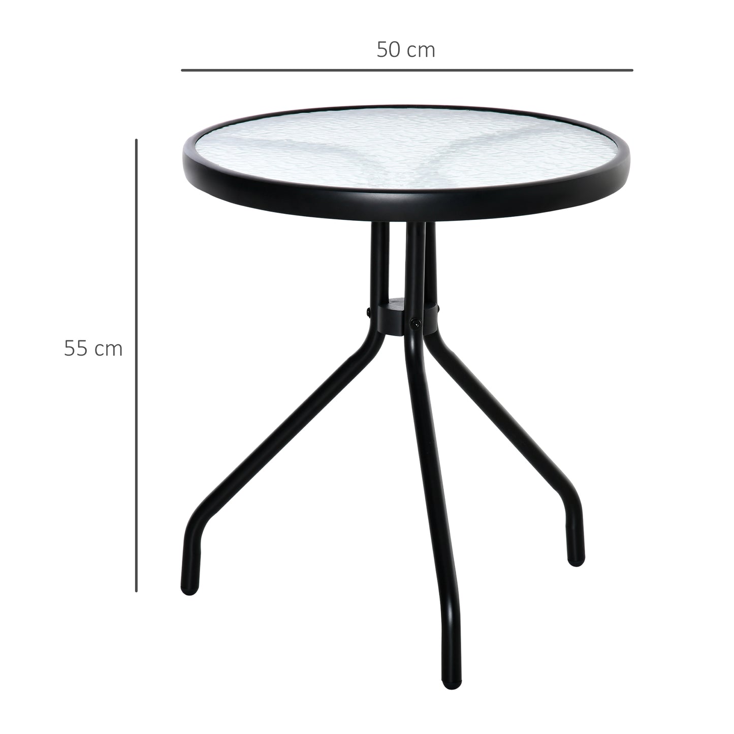 Outsunny Mesa Jardín Redonda Con Tablero De Cristal Para Terraza Ø50x55 Cm Negro_2