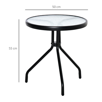 Outsunny Mesa Jardín Redonda Con Tablero De Cristal Para Terraza Ø50x55 Cm Negro_2