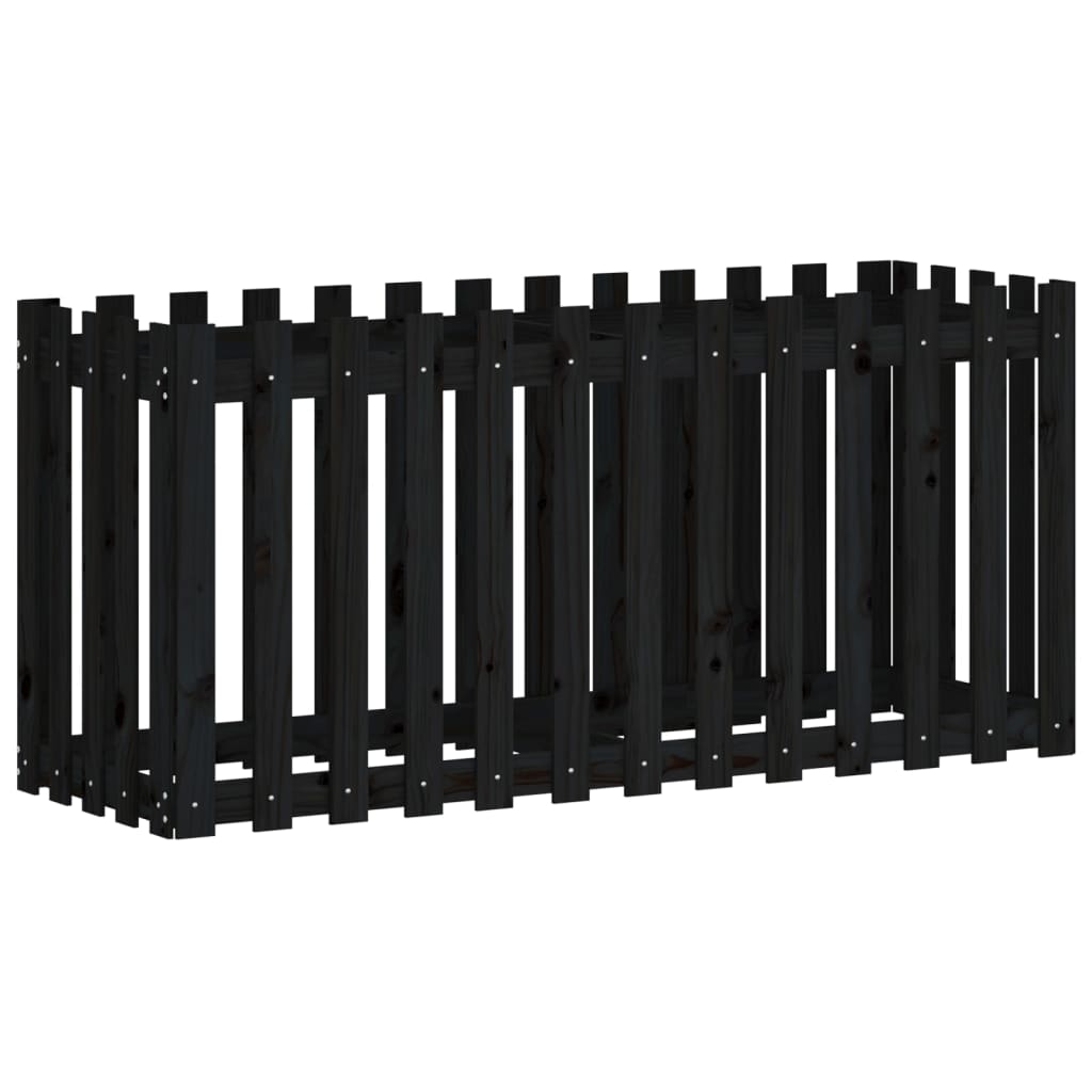 Arriate Elevado Jardín Con Valla Madera Pino Negro 150x50x70cm_0