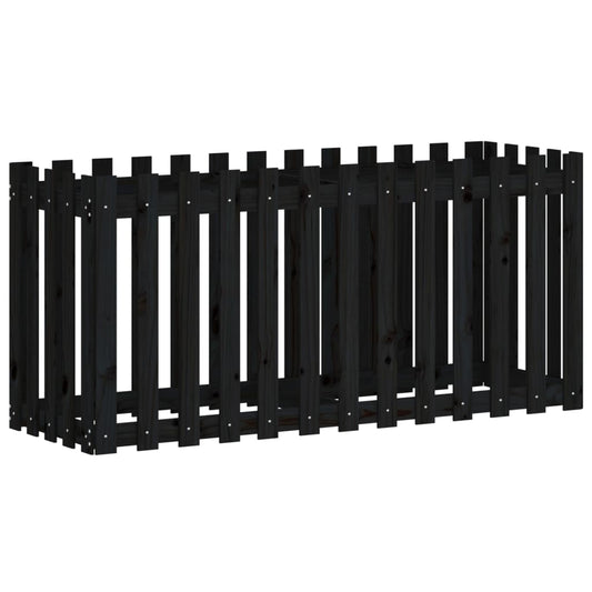 Arriate Elevado Jardín Con Valla Madera Pino Negro 150x50x70cm_0