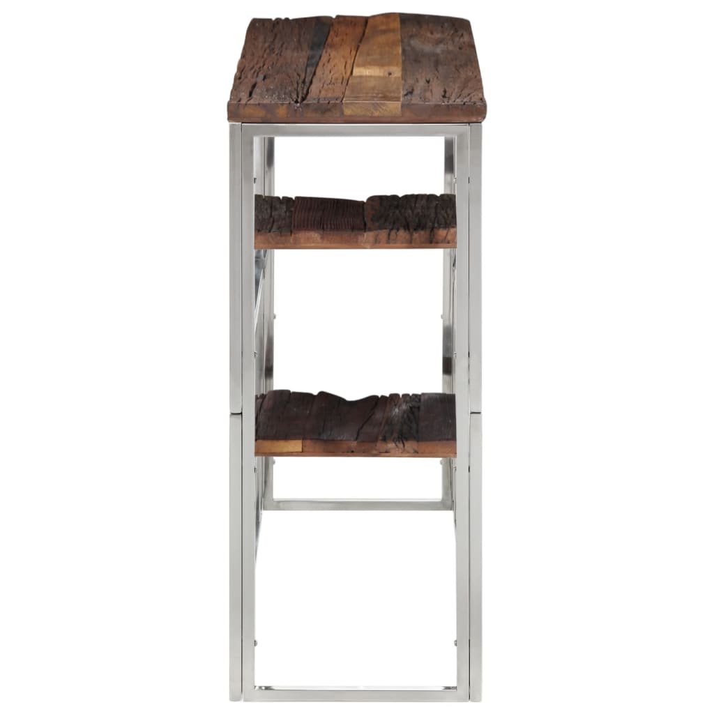 Mesa Consola Acero Inoxidable Madera Maciza Traviesa Plateado_1