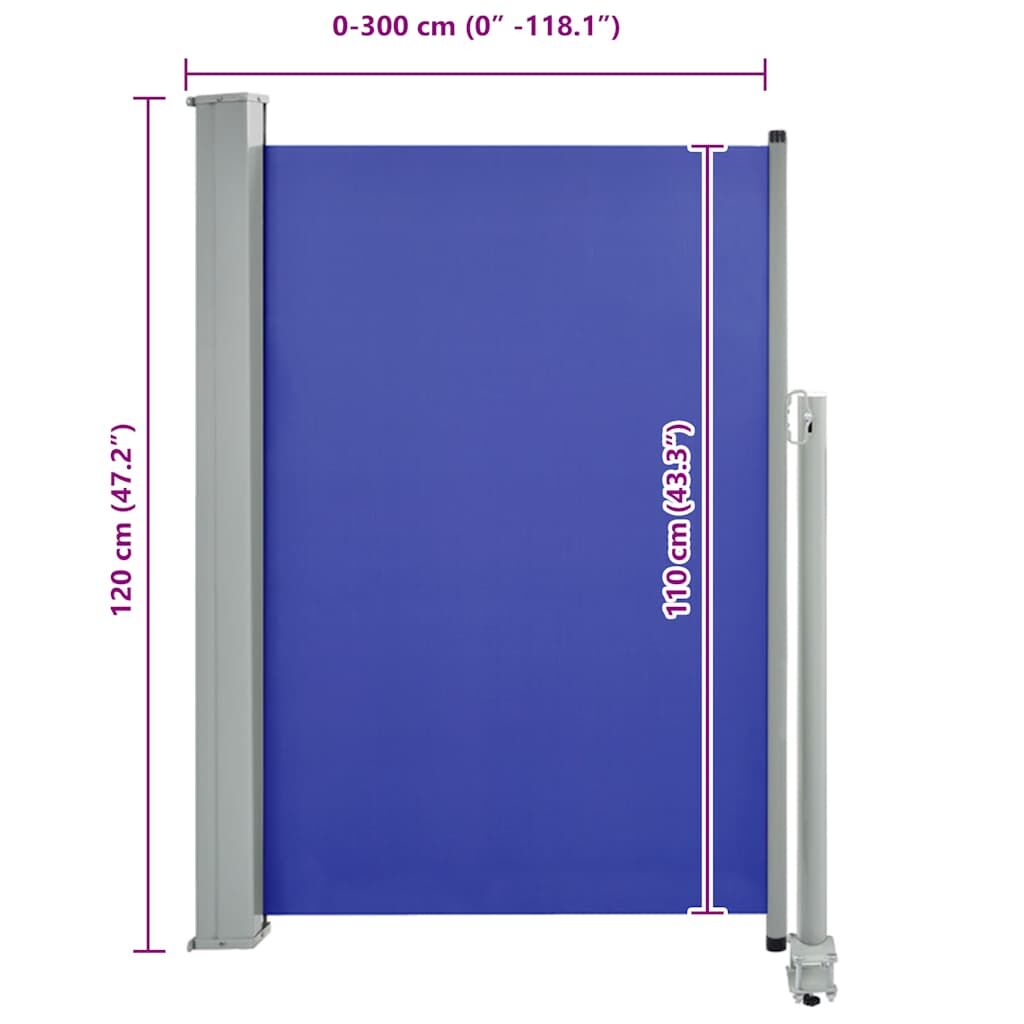 Vidaxl Toldo Lateral Retráctil De Jardín Azul 120x300 Cm_2