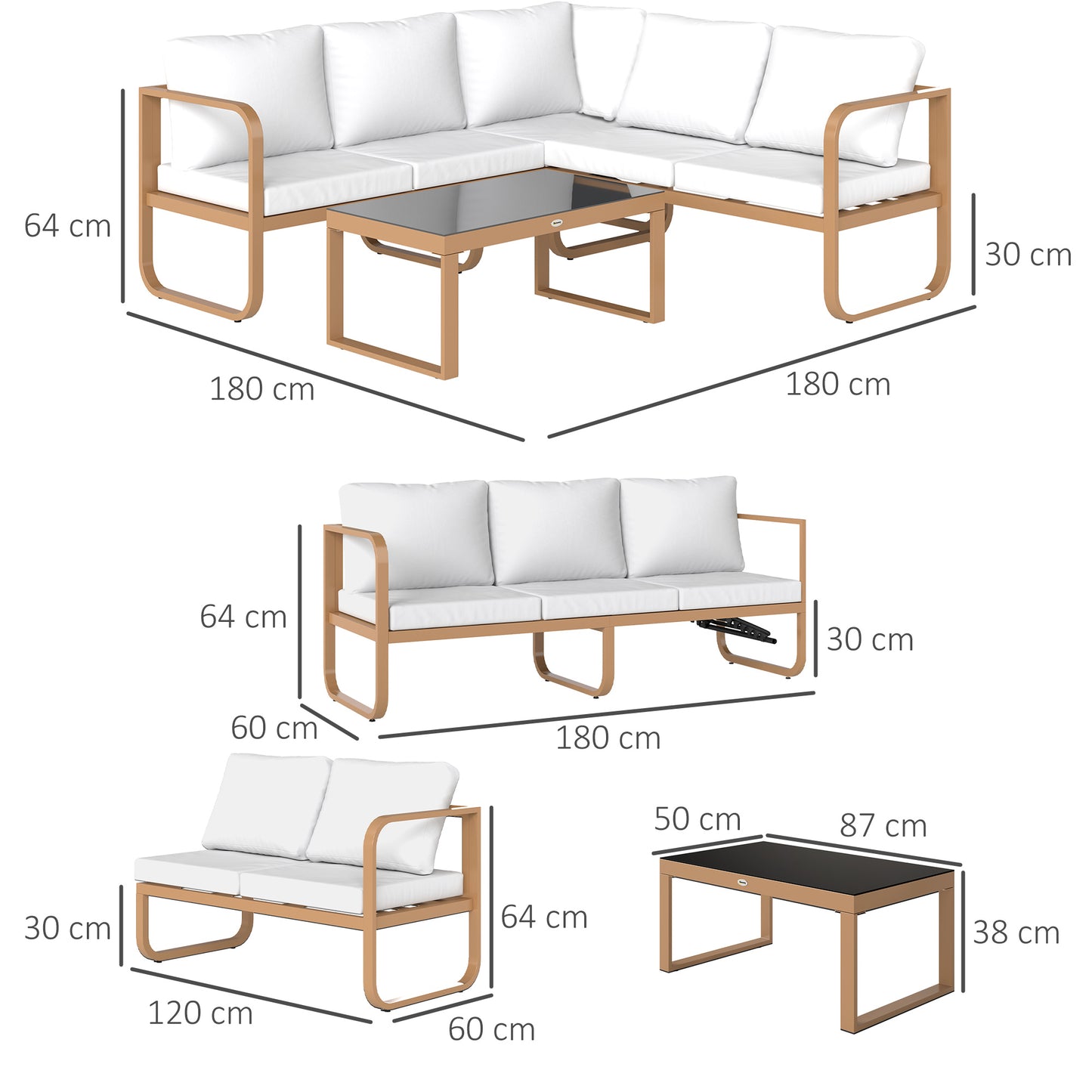 Outsunny Conjunto De Jardín Exterior De 3 Piezas Con Cojines Crema_2