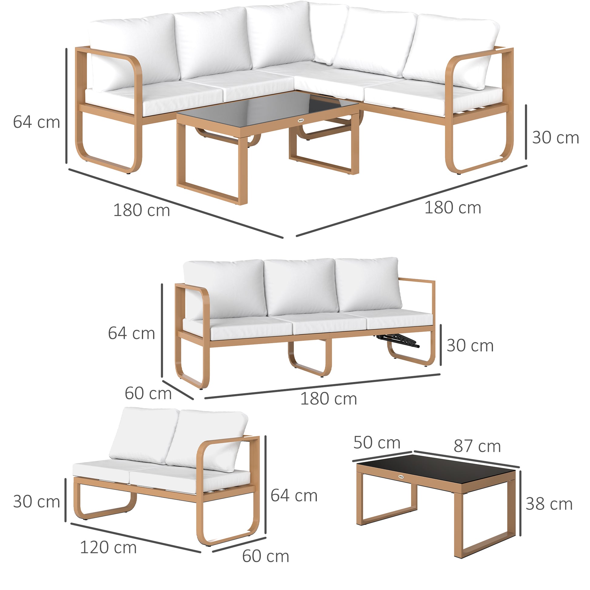 Outsunny Conjunto De Jardín Exterior De 3 Piezas Con Cojines Crema_2