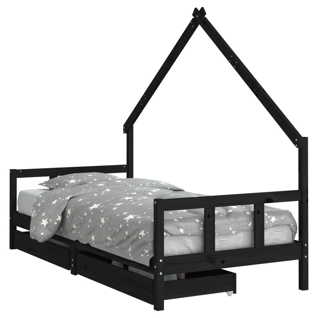 Vidaxl Estructura Cama Infantil Y Cajones Madera Pino Negro 90x190 Cm_0
