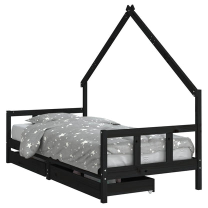 Vidaxl Estructura Cama Infantil Y Cajones Madera Pino Negro 90x190 Cm_0