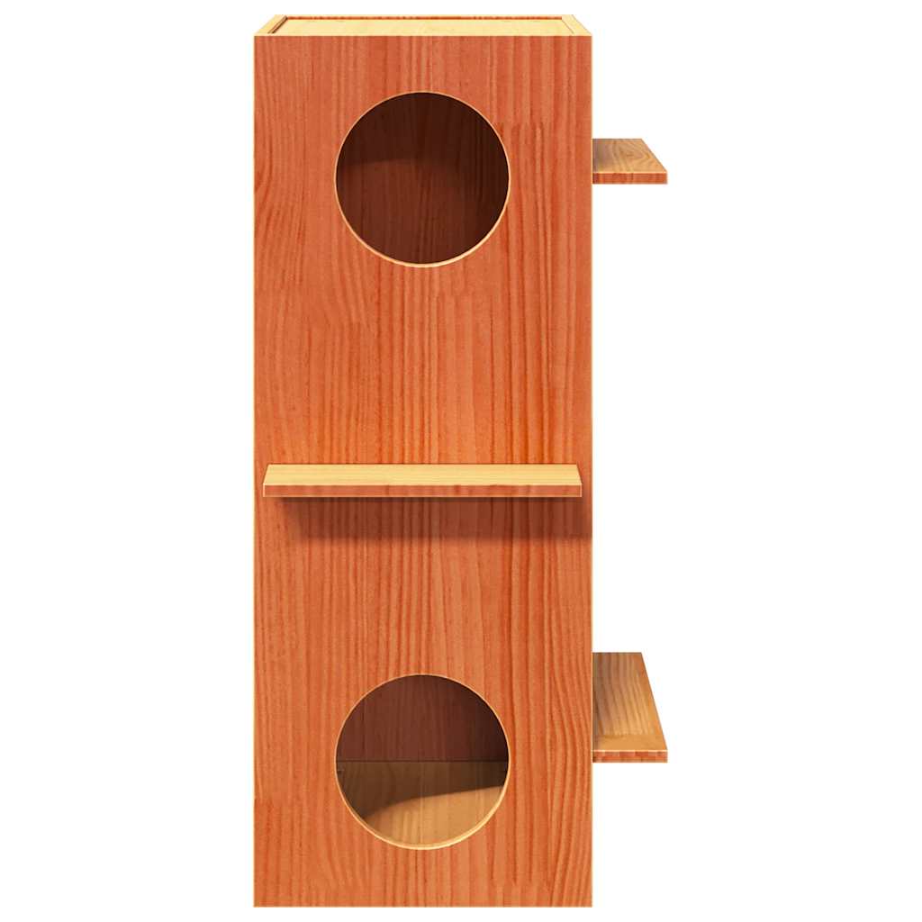 Casa Para Gatos Cera Marrón 43x43x90 Cm Madera Maciza Pino_3