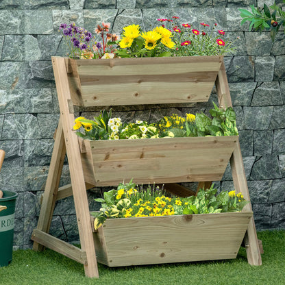 Outsunny Jardinera De Escalera 3 Pisos De Madera Con Tela No Tejida 71x61x77 Cm_1