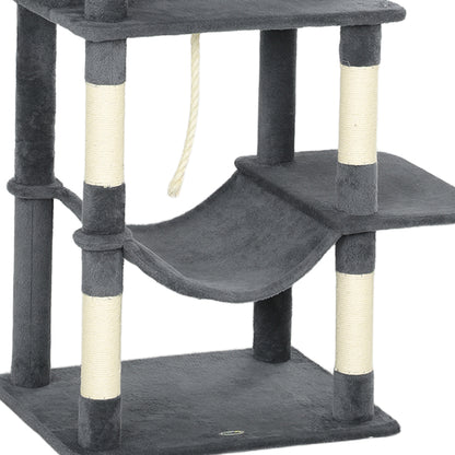 Pawhut Árbol Rascador Para Gatos 202 Cm Con Plataformas 2 Camas 2 Cuevas Gris_3