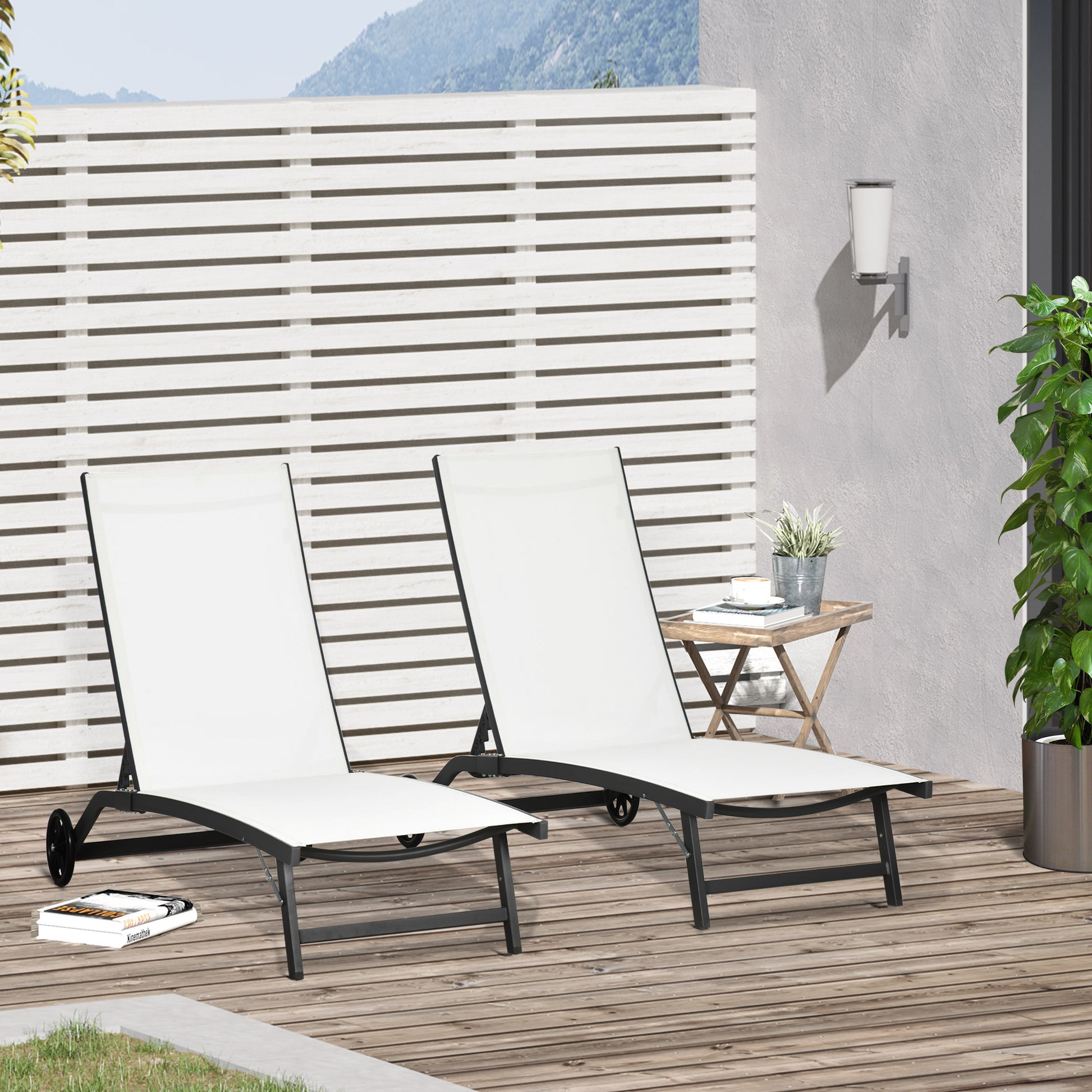 Outsunny Juego De 2 Tumbonas Reclinables De Jardín 165x66x102 Cm Blanco Mate_1