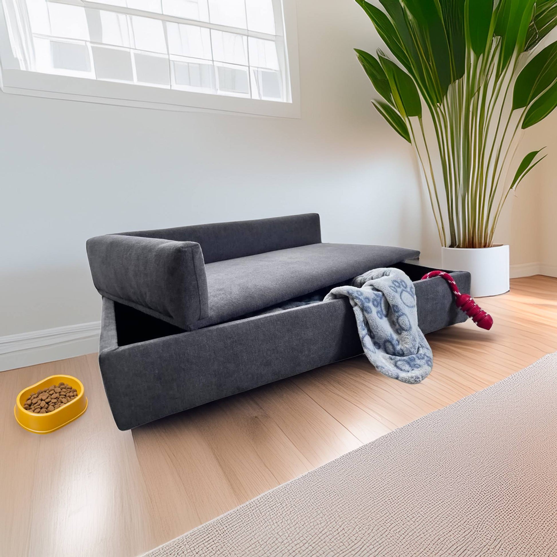 Well Home Sofá Cama Con Canapé Para Mascotas Con Tejido Especial Y Base Acolchada Color Gris_3