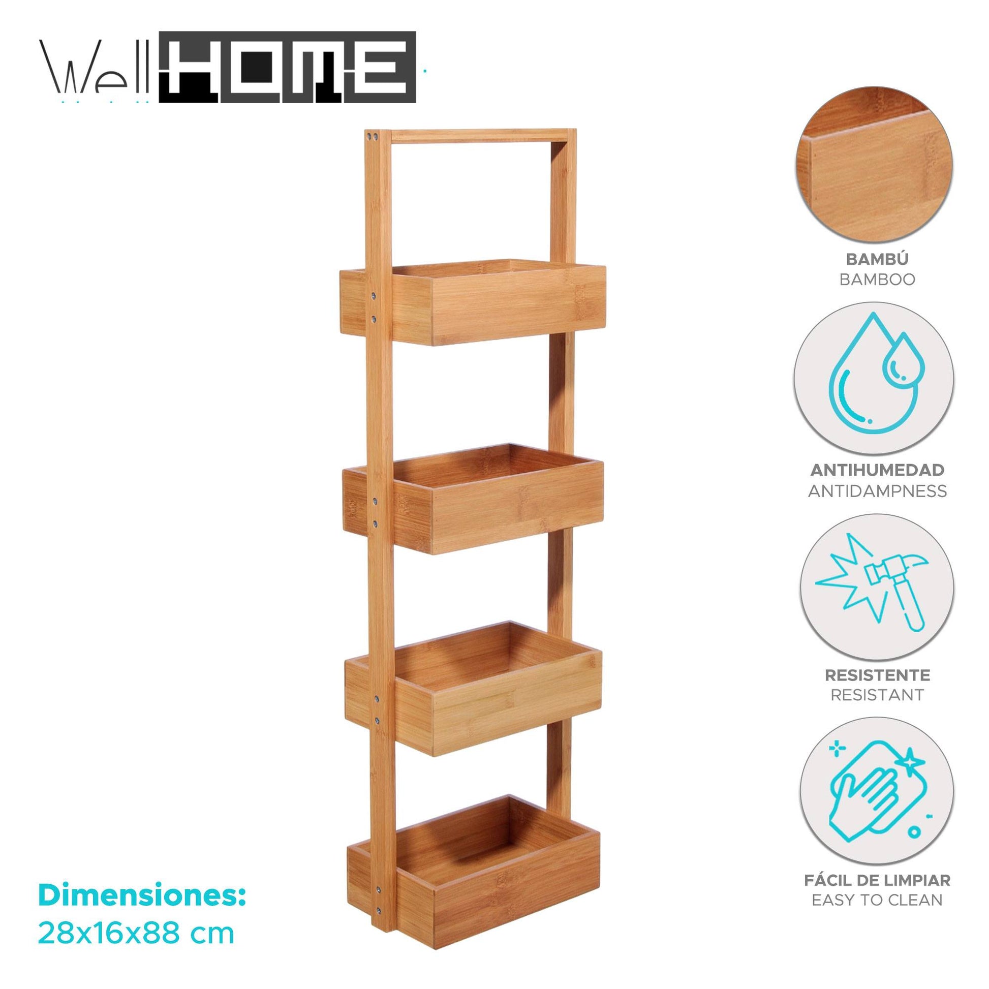 Well Home Organizador De Baño En Bambú Con 4 Niveles H.88cm_1