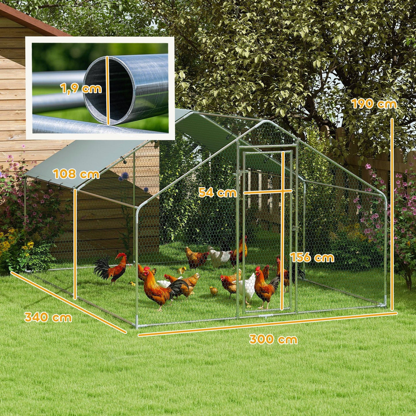 Pawhut Gallinero Para Exterior 3x3,4x1,9 M Con Cubierta Anti-uv E Impermeable_2