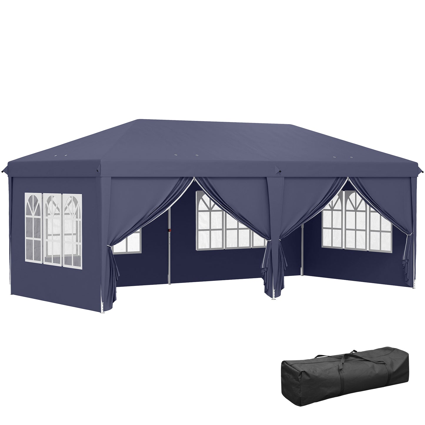 Outsunny Carpa Plegable 6x3x2,7 M Con 4 Paneles 4 Ventanas Azul_0