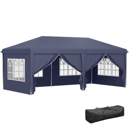 Outsunny Carpa Plegable 6x3x2,7 M Con 4 Paneles 4 Ventanas Azul_0