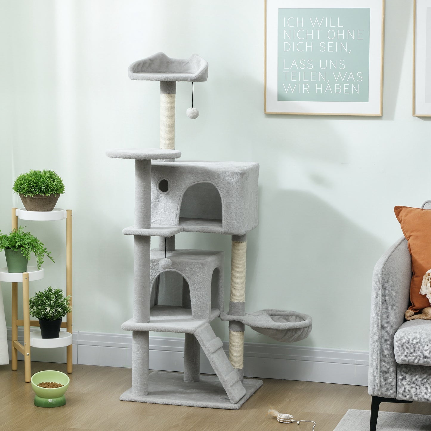 Pawhut Árbol Rascador Para Gatos 140 Cm Con Múltiples Plataformas Gris Claro_1