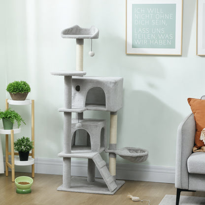 Pawhut Árbol Rascador Para Gatos 140 Cm Con Múltiples Plataformas Gris Claro_1