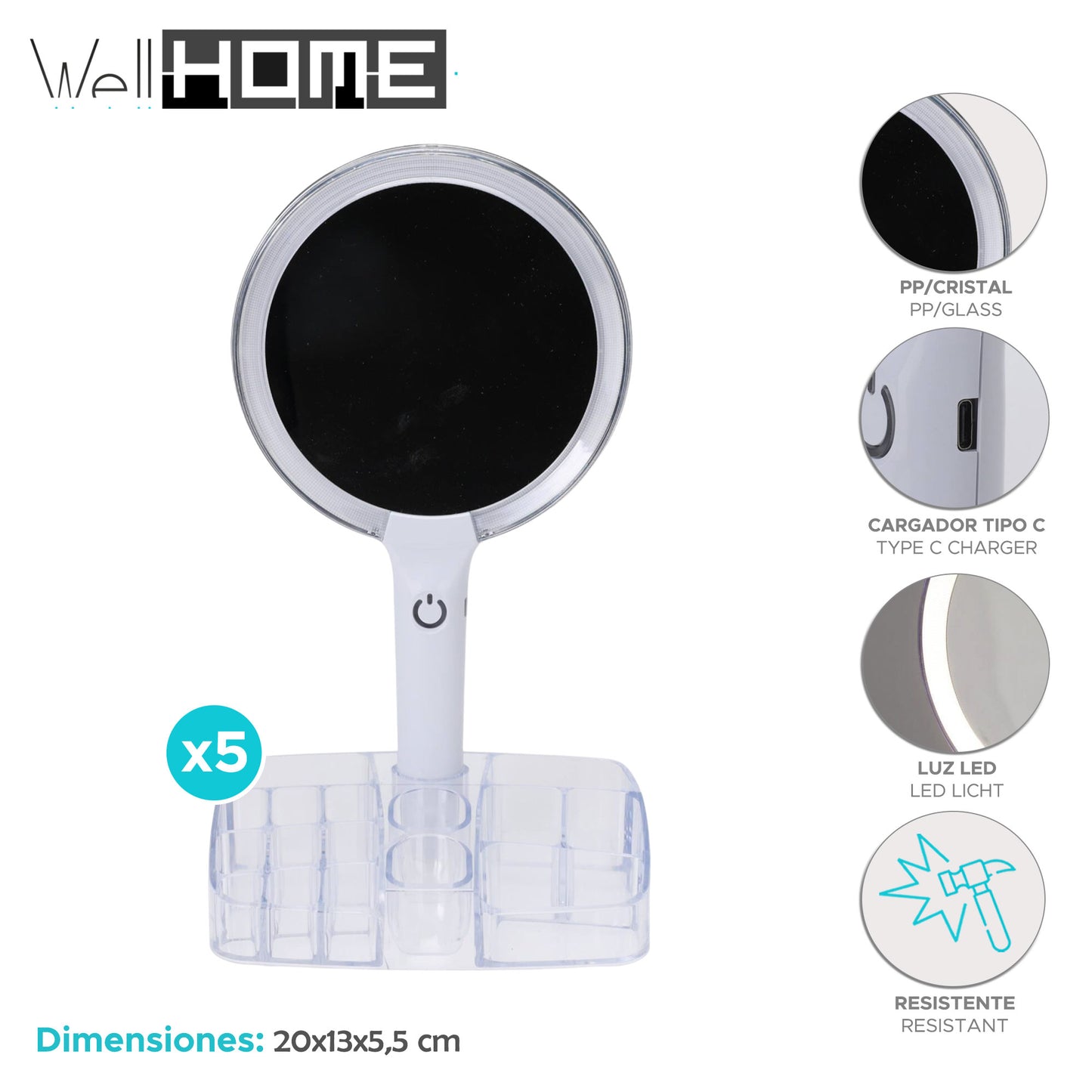 Well Home Espejo De Maquillaje Con Led Transparente