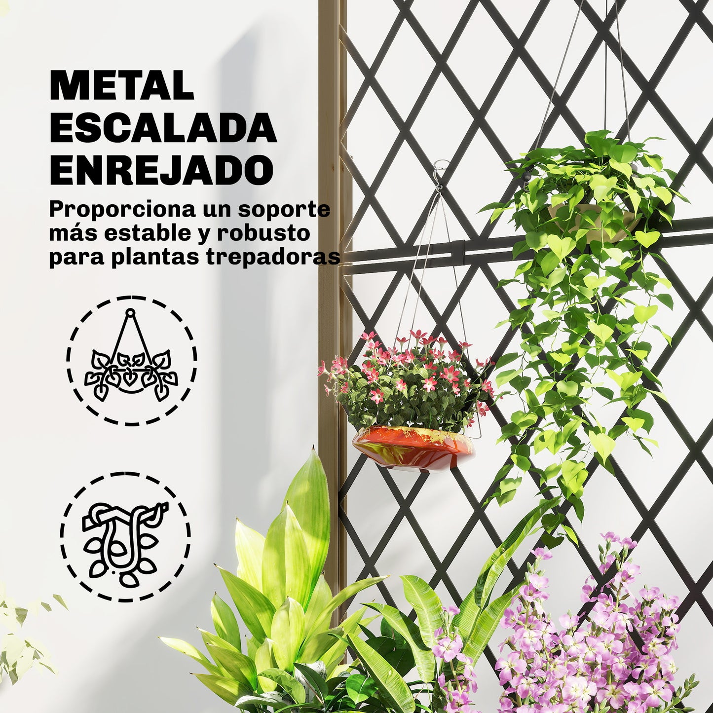 Outsunny Jardinera De Madera Con Enrejado Metálico Y Ruedas_3