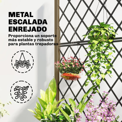 Outsunny Jardinera De Madera Con Enrejado Metálico Y Ruedas_3